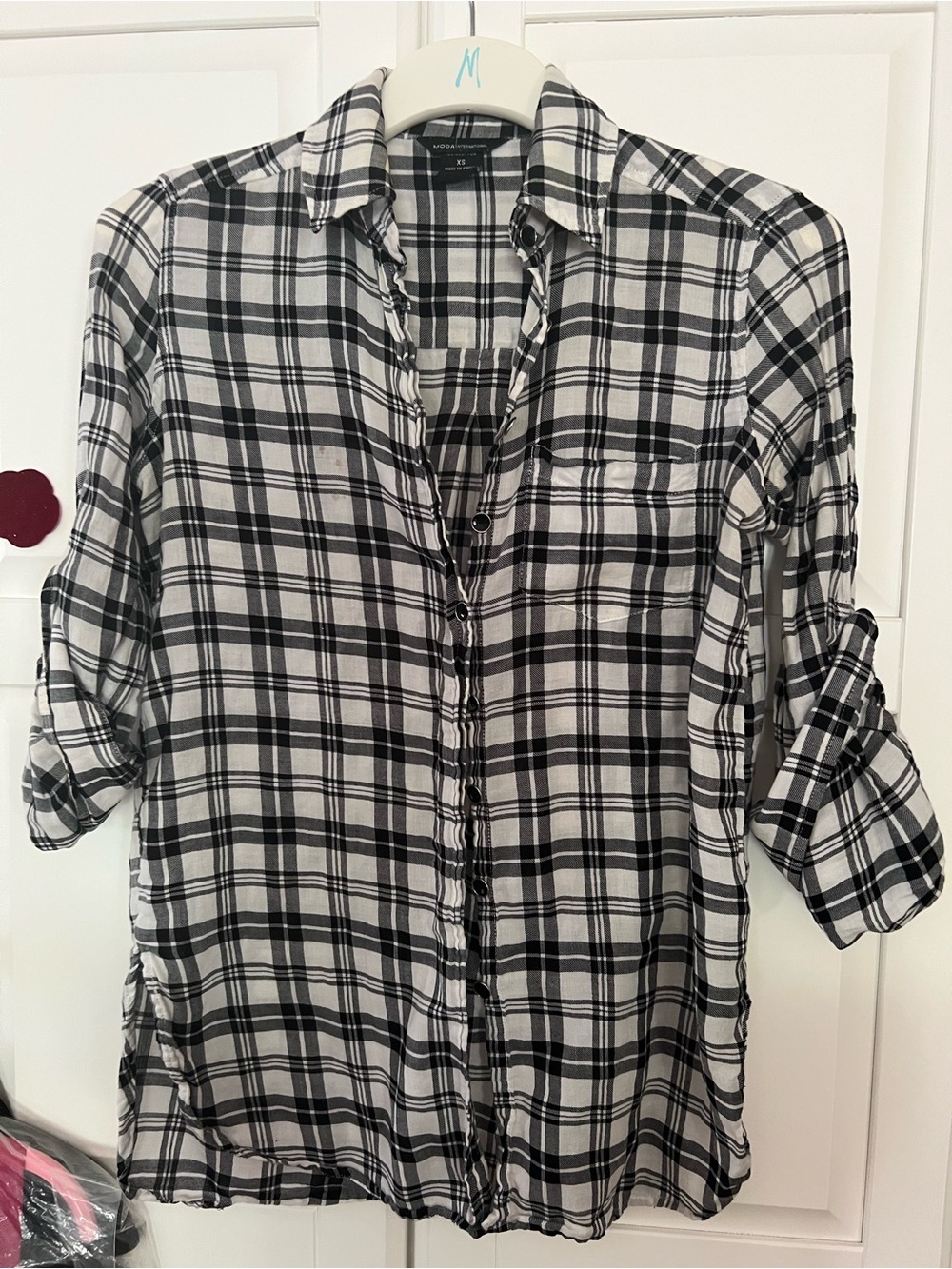 FREE w Any purchase🥰Black & White Cotton Plaid Button-Down Shir